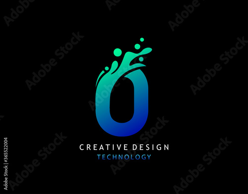 Letter O Water Splash Logo. Modern Techno Alphabetical Icon, Template Design.