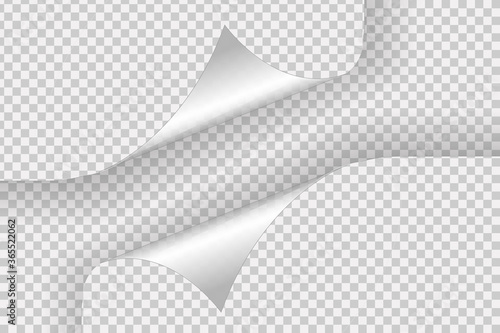 Curled corner of paper on transparent background with soft shadows