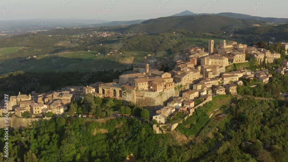 Aerial view of Montepulciano at sunset in Italy Aerial view of Montepulciano at sunset in Italy