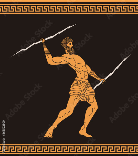 orange and black ceramic of zeus god of ray