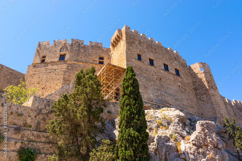 Majestic citadel of the Acropolis in Lindos. Rhodes island, Greece