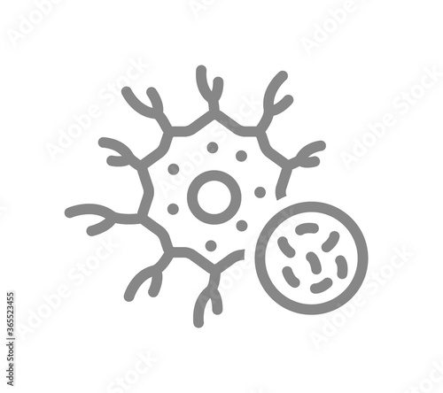 Nerve cell with bacteria line icon. Disease neuron, infectious neural tissue symbol