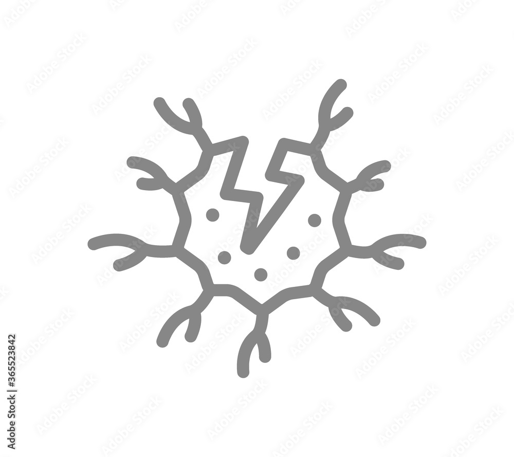 Nerve cell with acute pain line icon. Neural tissue disease symptom, neural atrophy symbol Nerve cell with acute pain line icon. Neural tissue disease symptom, neural atrophy symbol