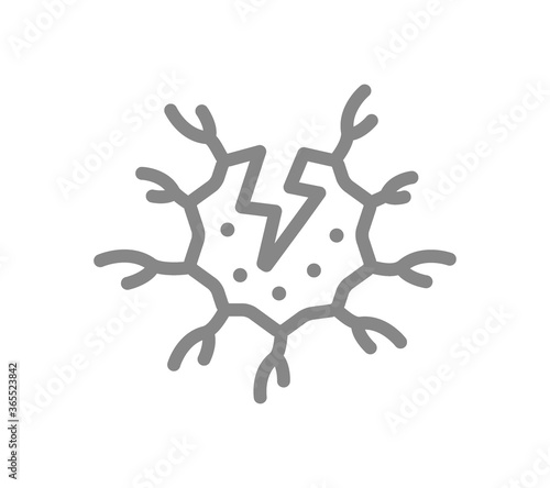 Nerve cell with acute pain line icon. Neural tissue disease symptom, neural atrophy symbol
