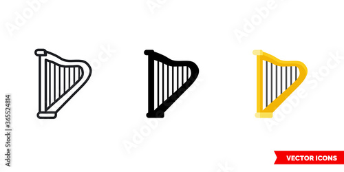 Harp icon of 3 types. Isolated vector sign symbol.