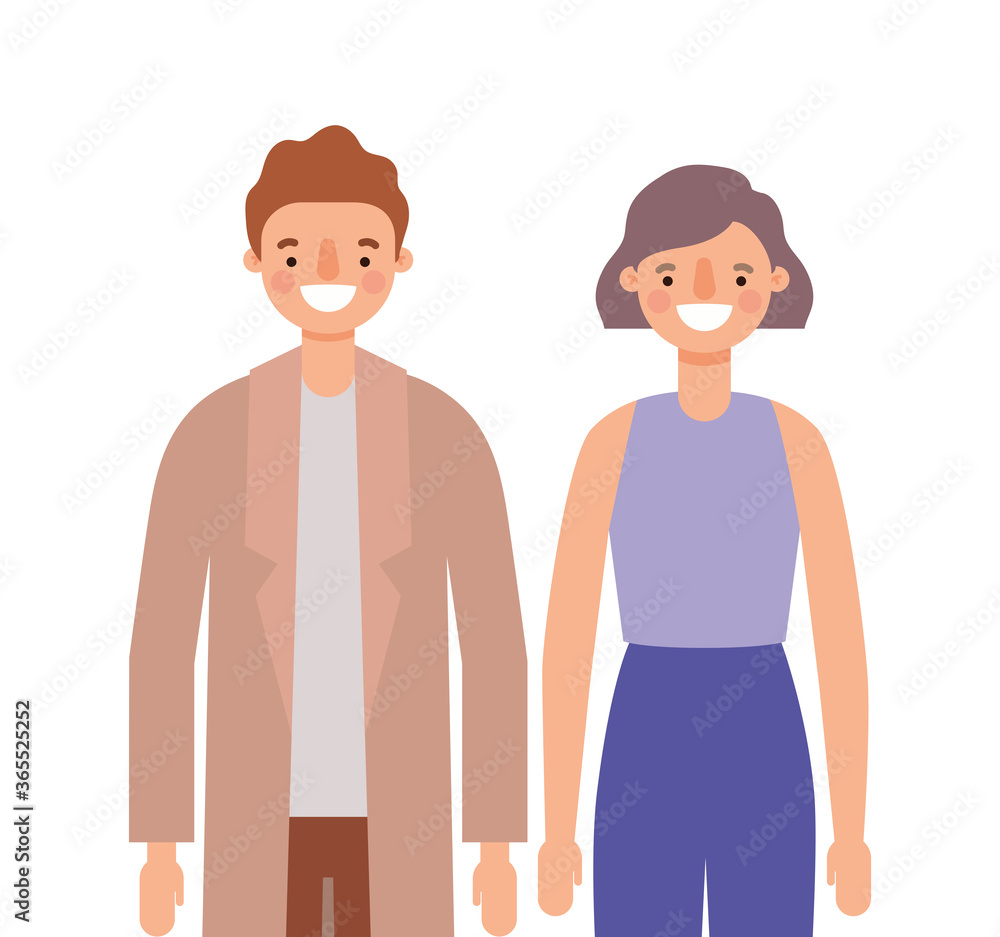 Woman and man cartoons couple smiling design, Person people and human theme Vector illustration Woman and man cartoons couple smiling design, Person people and human theme Vector illustration
