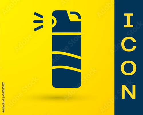 Blue Pepper spray icon isolated on yellow background. OC gas. Capsicum self defense aerosol. Vector.