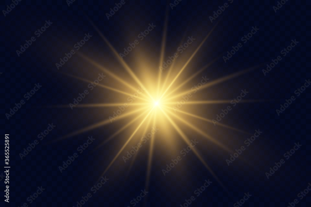Gold glowing light burst explosion with transparent. Bright Star.