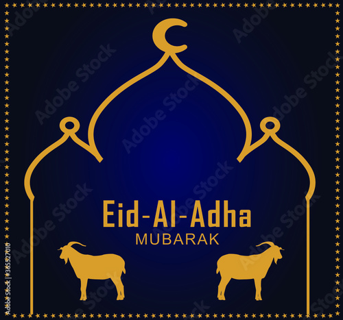 Eid al adha mubarak bakrid festival with goat and mosque vector template design.