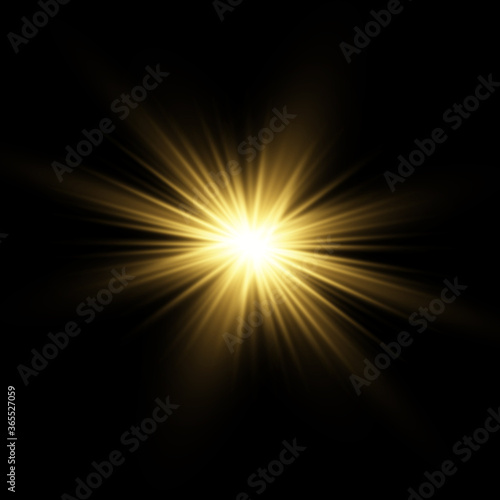 Fototapeta Naklejka Na Ścianę i Meble -  Gold glowing light burst explosion with transparent. Bright Star.