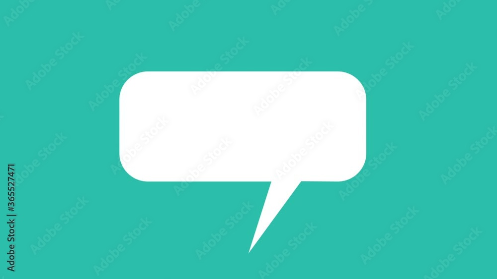 White speech bubble animation, isolated on a blue green background. White speech bubble animation, isolated on a blue green background.