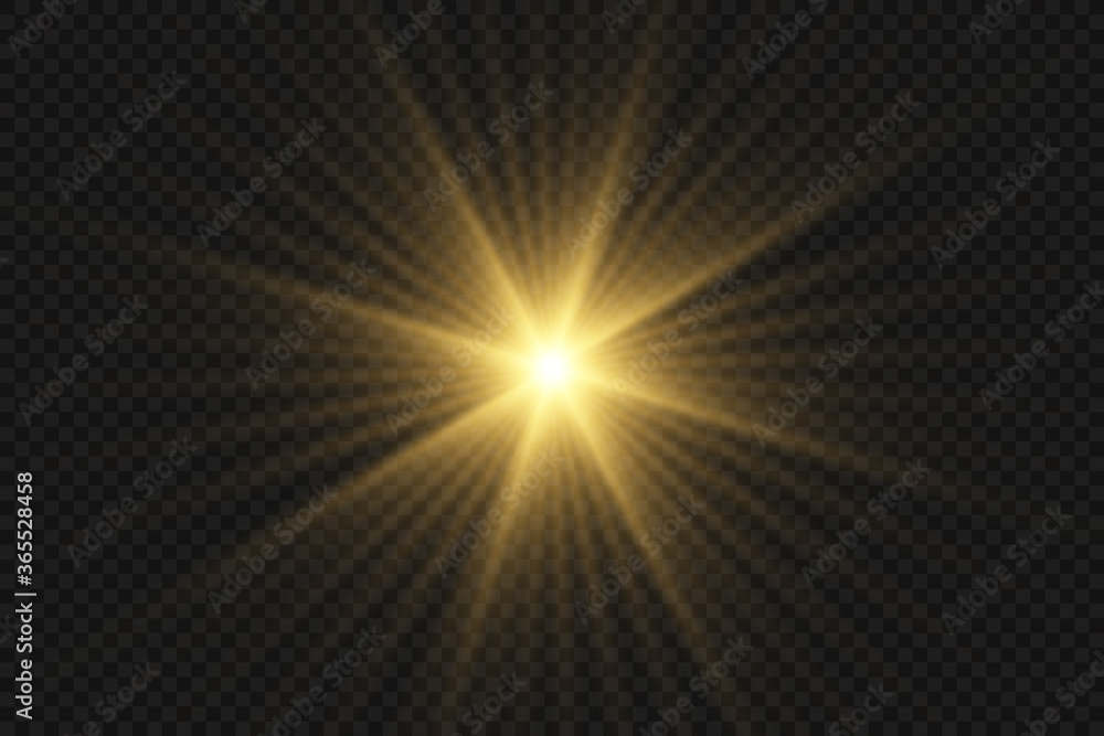 Gold glowing light burst explosion with transparent. Bright Star