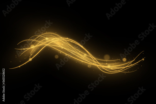 Light effect with glowing gold wavy lines