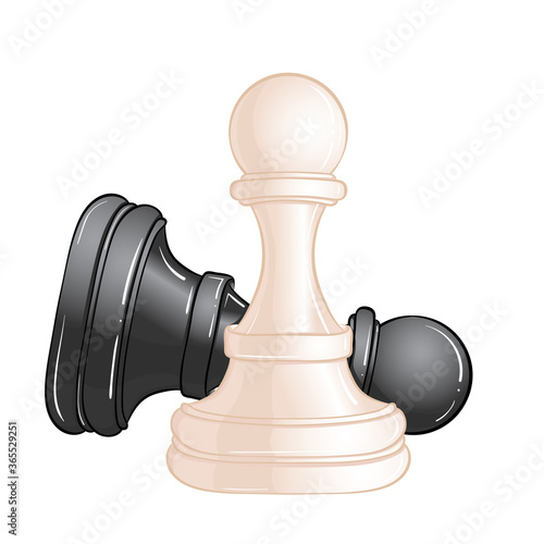 Two chess pawns pieces minimalist design isolated on white background. Pawn in hand drawn style vector illustration. Color sign, concept symbol