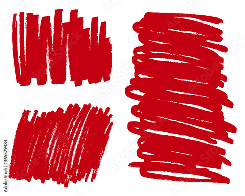 Set of red hand drawn paint strokes