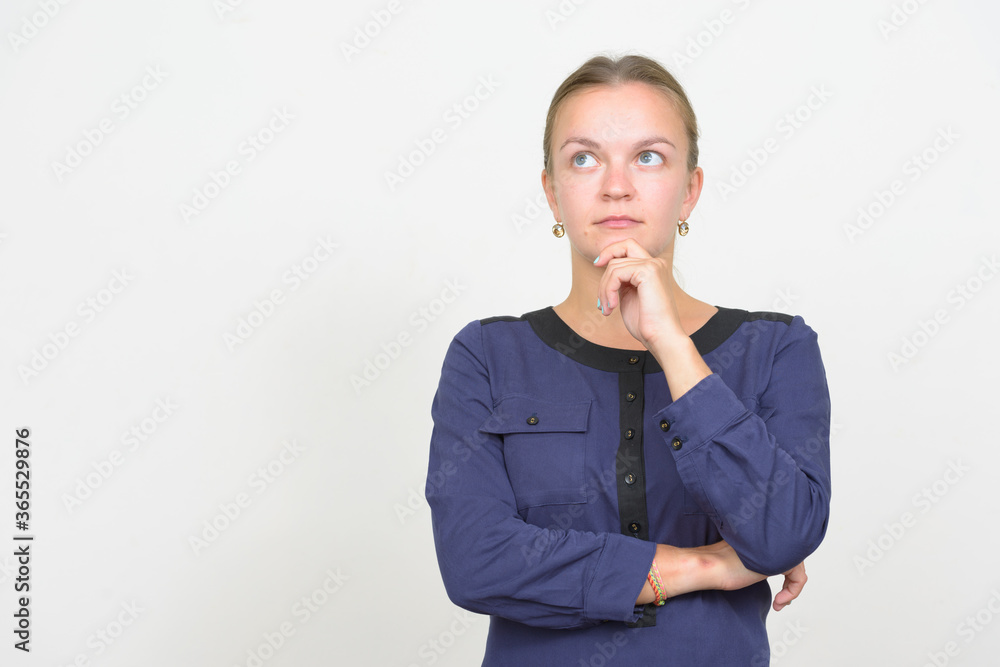 Studio shot of young beautiful blonde businesswoman Studio shot of young beautiful blonde businesswoman