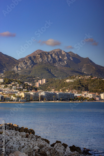 Roquebrune Cap Martin in Provence, France. Mediterranean Sea. French Riviera. Menton, Europe, Tourism, Vacation. Cote d'Azur. European City.