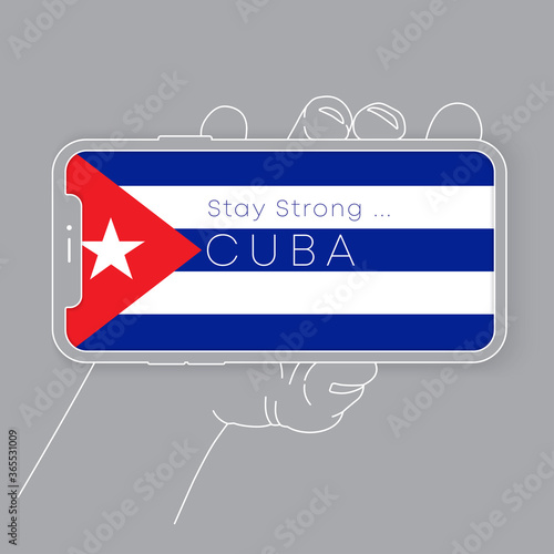 Hand holding smartphone with national flag and encouraging message : Vector Illustration