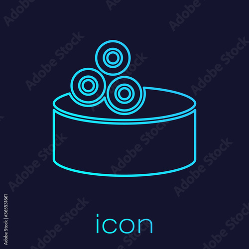 Turquoise line Tin can with caviar icon isolated on blue background. Vector..