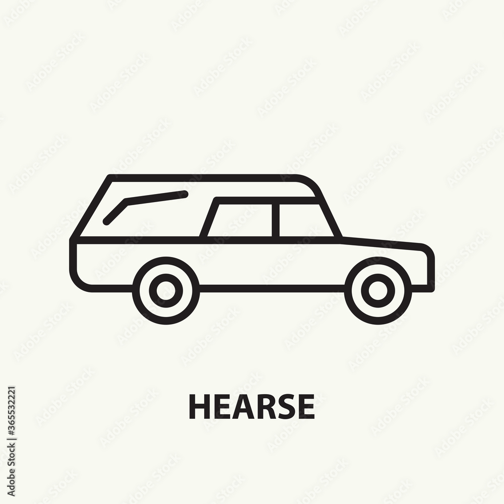 Hearse flat line icon. Simple thin outline funeral symbol. Vector illustration. Hearse flat line icon. Simple thin outline funeral symbol. Vector illustration.
