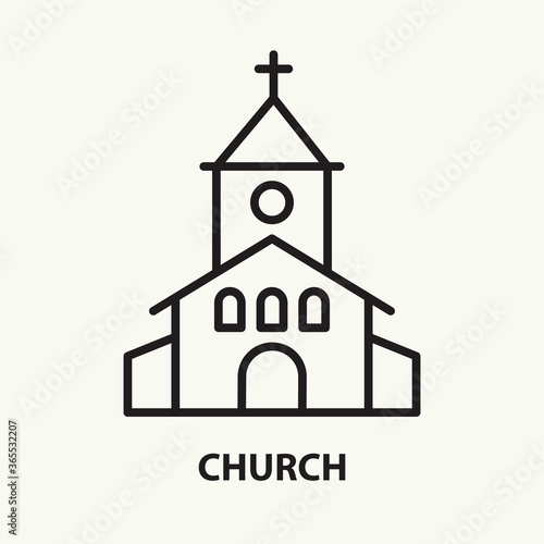 Church flat line icon. Simple thin outline religion symbol. Vector illustration.