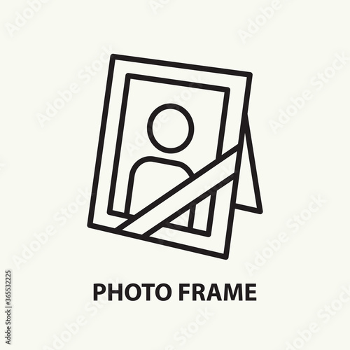 Memory portrait flat line icon. Mourning photo frame with ribbon. Simple thin outline funeral symbol. Vector illustration.