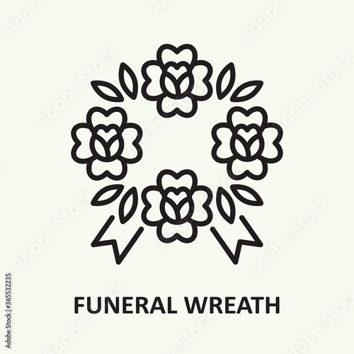 Funeral wreath line icon. Vector illustration.