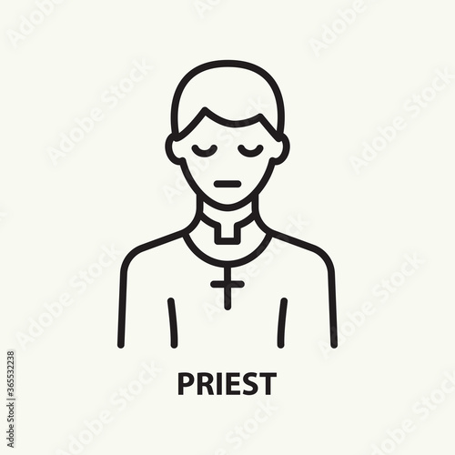 Priest line icon. Praying pastor avatar. Vector illustration.