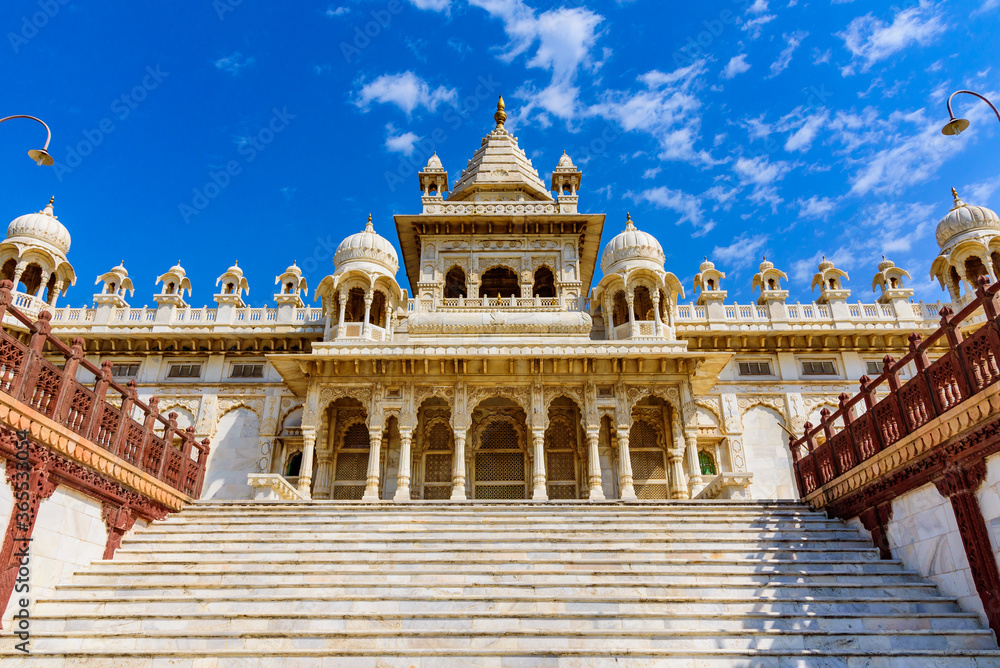 Fototapeta premium Jaswant Thada is cenotaph built by King Sardar Singh of Jodhpur State in 1899. Mausoleum built of carved sheets of marble & was used for cremation of the royal family of Marwar, Rajasthan,India.