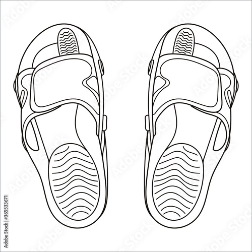 Flip flop sport sandal shoes for men. Doodle vector illustration