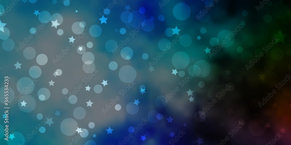 Light Blue, Green vector background with circles, stars. Abstract illustration with colorful spots, stars. Design for wallpaper, fabric makers.