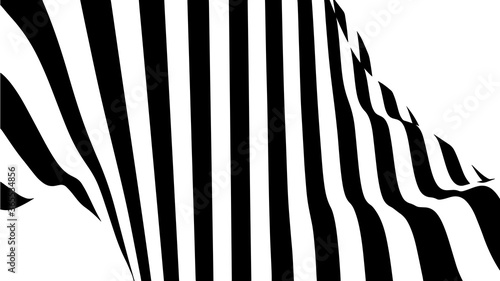 Optical illusion wave. Abstract 3d black and white illusions. Horizontal lines stripes pattern or background with wavy distortion effect. Vector illustration.
