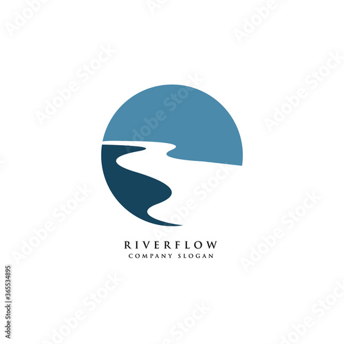 river creek winding road logo design illustration