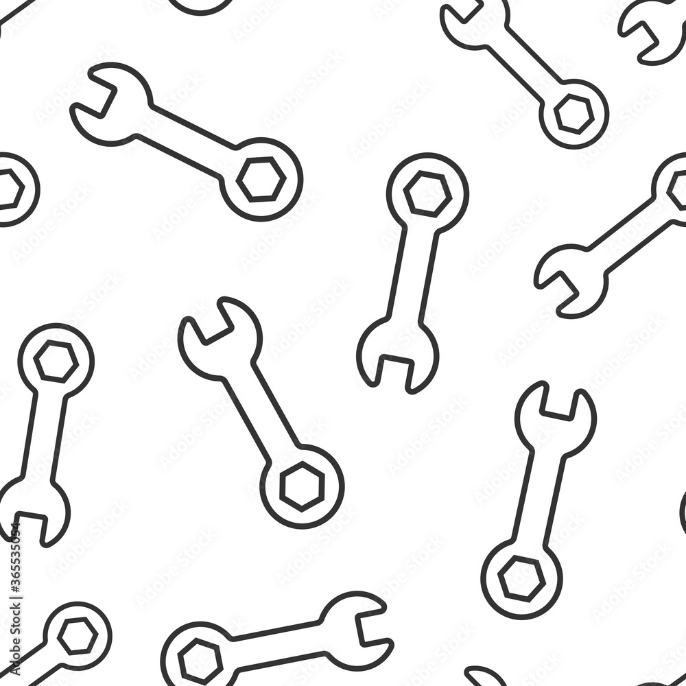 Wrench icon in flat style. Spanner key vector illustration on white isolated background. Repair equipment seamless pattern business concept. Wrench icon in flat style. Spanner key vector illustration on white isolated background. Repair equipment seamless pattern business concept.