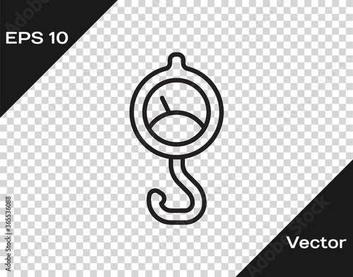 Black line Spring scale icon isolated on transparent background. Balance for weighing. Determination of weight. Vector.