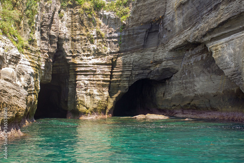 Caves in a cliffside