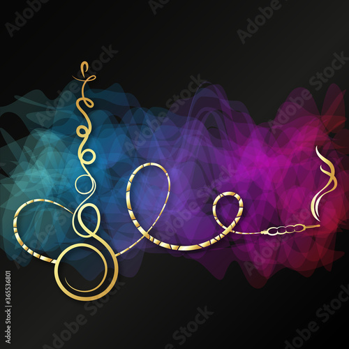 Hookah golden design for relaxation and colored smoke
