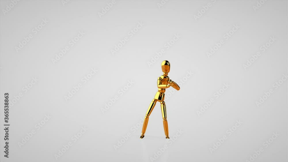 Funny golden mannequin doing a silly dance, seamless loop, white studio Funny golden mannequin doing a silly dance, seamless loop, white studio