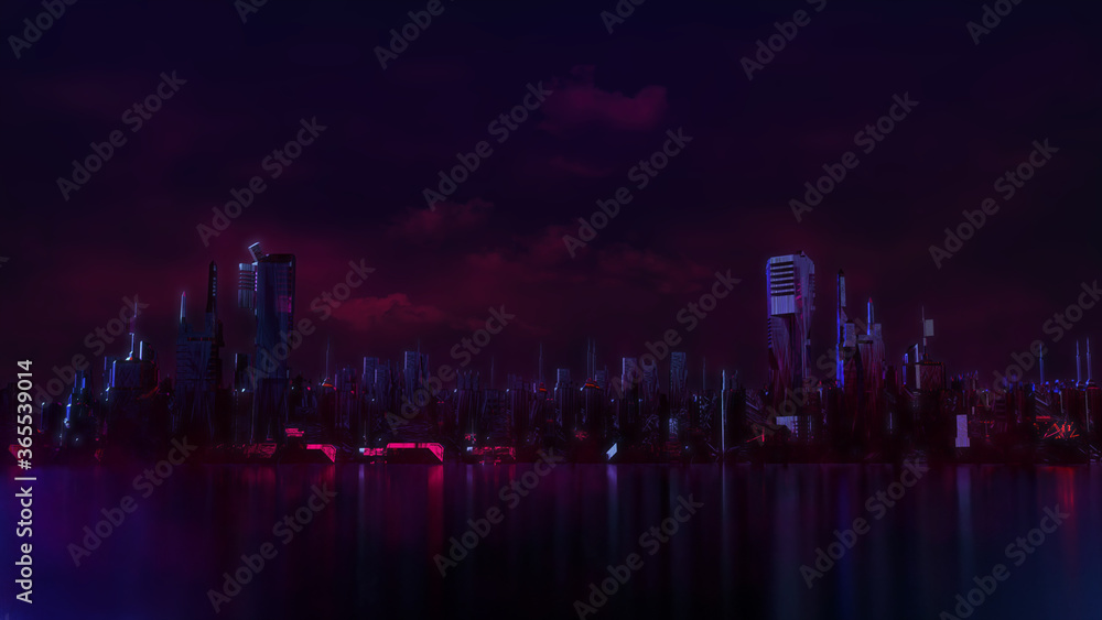 Fototapeta premium Ponura panorama w nocy | Ilustracja renderowania 3D