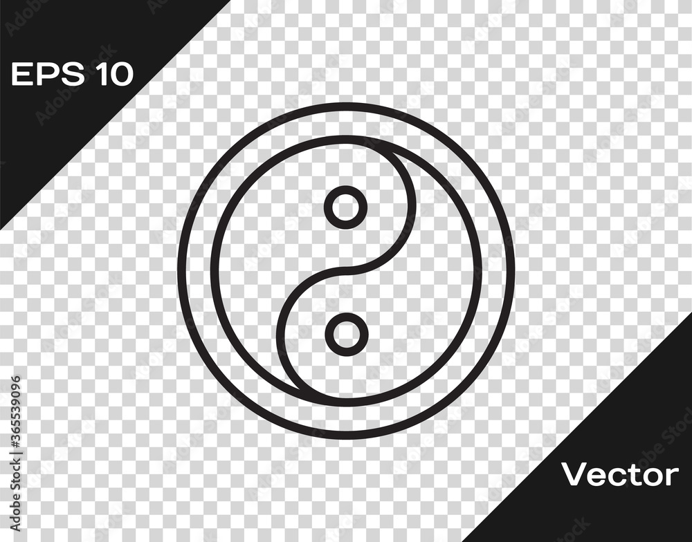 Black line Yin Yang symbol of harmony and balance icon isolated on ...
