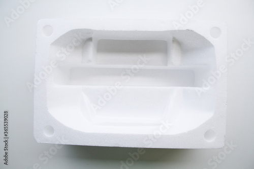 Styrofoam box on white background, Sao Paulo, Brazil