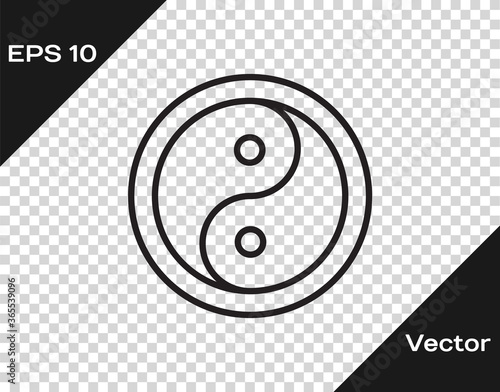Black line Yin Yang symbol of harmony and balance icon isolated on transparent background. Vector.