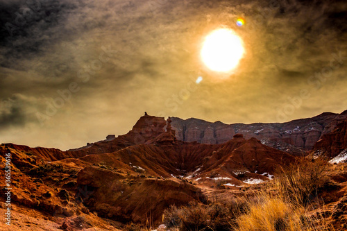 landscape, desert, canyon, rock, nature, mountain, sky, red, travel, kyrgyzstan, suluu terek, mountains, valley, blue, park, utah, scenic, sunset, sandstone, clouds, outdoors, view, stone photo