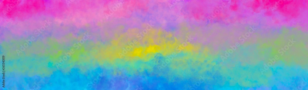 Colorful watercolor background with bright rainbow colors of pink blue yellow and purple