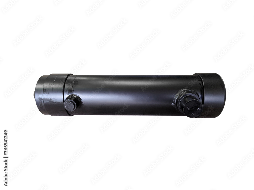 Cylinder lifting the body of a dump truck on an isolated white background. New spare parts. Cylinder lifting the body of a dump truck on an isolated white background. New spare parts.
