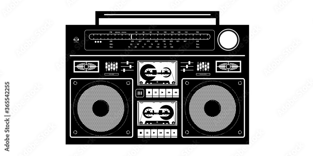 Detailed Black And White Ghetto Blaster Isolated Vector Illustration