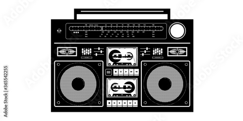 Detailed Black And White Ghetto Blaster Isolated Vector Illustration