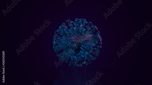 CORONAVIRUS COVID-19 / SARS-CoV2 Virus solo beleuchtet vor dunklem Hintergrund | 3D Render Illustration