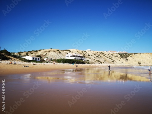 Fototapeta Naklejka Na Ścianę i Meble -  Praia da Mareta beach in Sagres and is a popular beach for surfing.
Region of Algarve, in Portugal