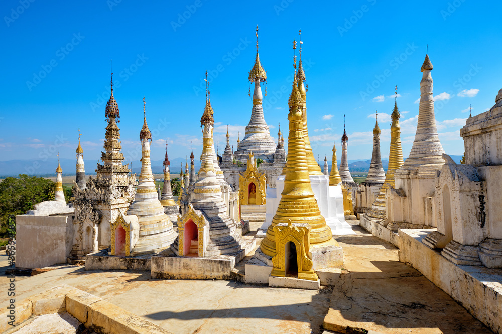 Shwe Inn Thein pagoda at Indein village, Inle Lake, Myanmar.